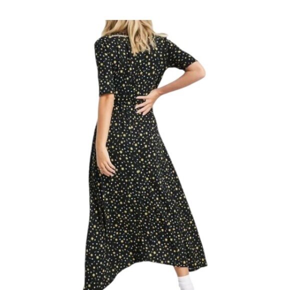 Asos Maternity Ditsy Floral Print Short Sleeve Maxi Dress Black Size 10 Bohemian - Picture 12 of 16